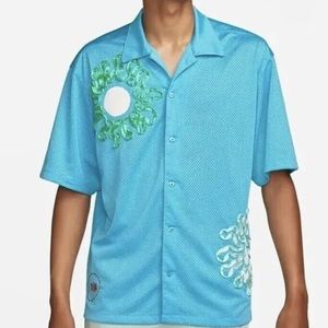 Men’s Nike Uphoria Button-Up Mesh Short Sleeve Jersey Shirt DV9676-416 Large NEW